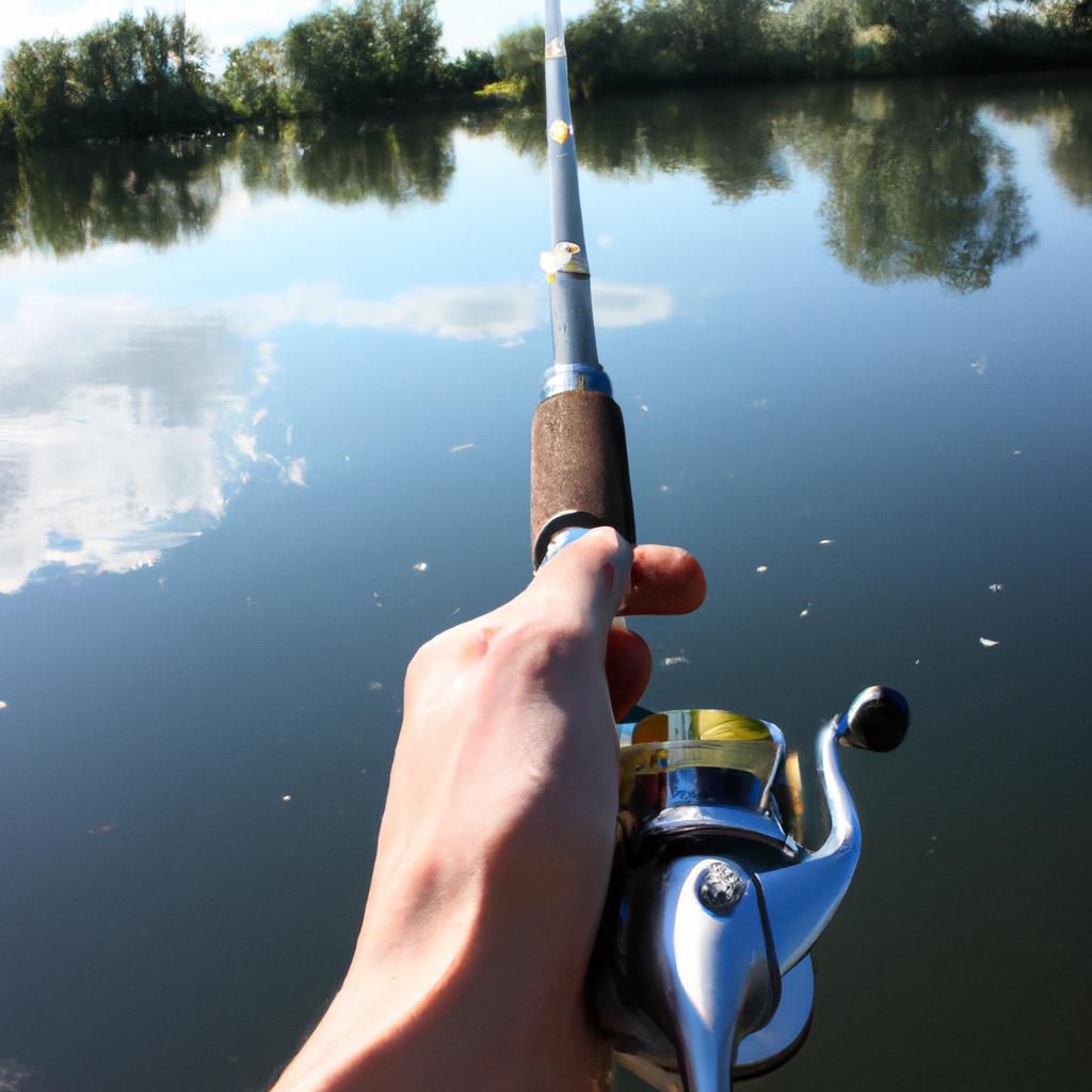 Person holding fishing rod, casting