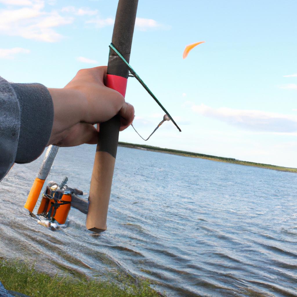 Person holding fishing rod, kite