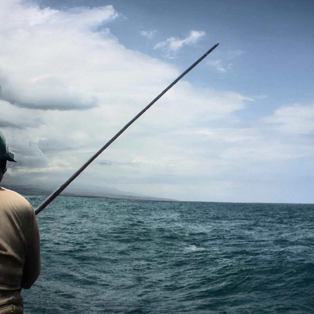 Person fishing in deep sea